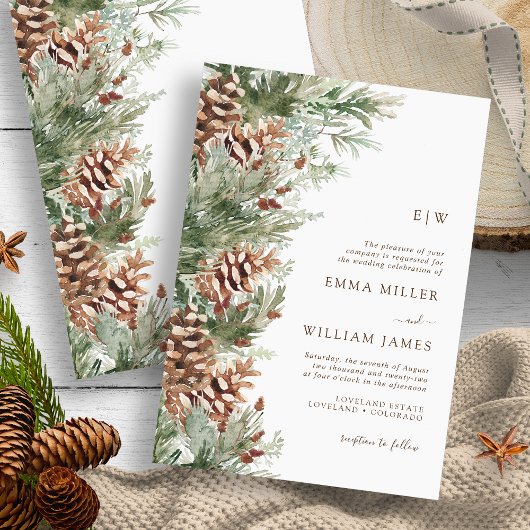Invitation Mariage d'hiver avec monogramme