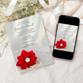 Invitation Mariage d'hiver avec Poinsettia rouge et perles bl