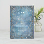 Invitation Mariage d'hiver baroque argent or bleu céleste (Debout devant)