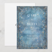 Invitation Mariage d'hiver baroque argent or bleu céleste (Devant / Derrière)