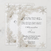 Invitation Mariage d'hiver blanc Branches de pin Flocons de n (Devant / Derrière)