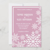 Invitation Mariage d'hiver blanc flocon rose (Devant)