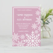 Invitation Mariage d'hiver blanc flocon rose (Debout devant)