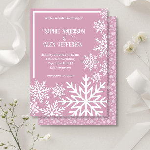 Invitation Mariage d'hiver blanc flocon rose