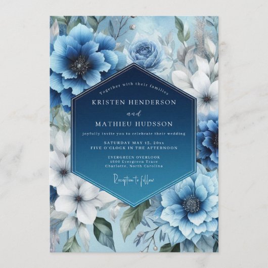 Invitation Mariage d'hiver bleu acier luisant (Devant)