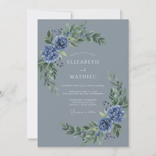 Invitation Mariage d'hiver bleu ardoise maussade (Devant)