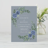 Invitation Mariage d'hiver bleu ardoise maussade (Debout devant)