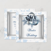 Invitation Mariage d'hiver Bleu Blanc Flocon de neige (Devant / Derrière)
