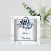 Invitation Mariage d'hiver Bleu Blanc Flocon de neige (Debout devant)