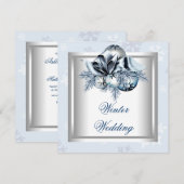 Invitation Mariage d'hiver Bleu Blanc Flocon de neige (Devant / Derrière)