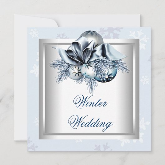 Invitation Mariage d'hiver Bleu Blanc Flocon de neige (Devant)