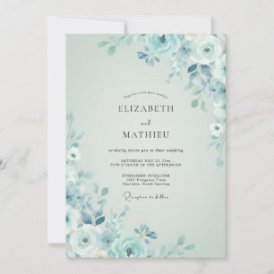 Invitation Mariage d'hiver bleu clair et serein