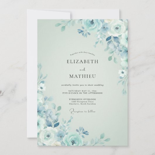 Invitation Mariage d'hiver bleu clair et serein (Devant)