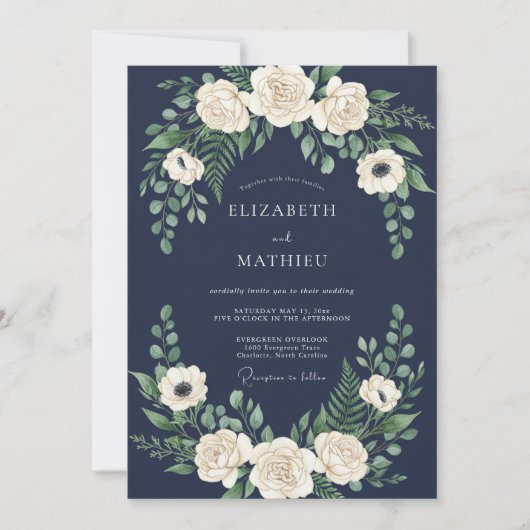 Invitation Mariage d'hiver bleu de minuit (Devant)