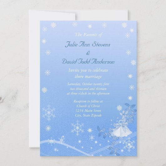 Invitation Mariage d'hiver bleu et blanc (Devant)