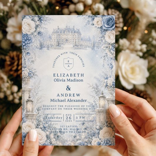 Invitation Mariage d'hiver bleu intemporel