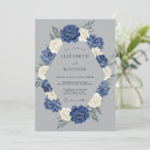 Invitation Mariage d'hiver bleu marine (Debout devant)