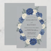 Invitation Mariage d'hiver bleu marine (Devant / Derrière)