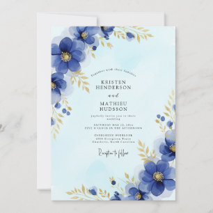 Invitation Mariage d'hiver bleu marine doré