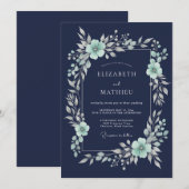 Invitation Mariage d'hiver bleu marine poli (Devant / Derrière)