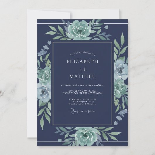 Invitation Mariage d'hiver bleu marine vif (Devant)