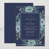 Invitation Mariage d'hiver bleu marine vif (Devant / Derrière)
