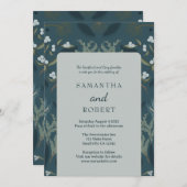 Invitation Mariage d'hiver bleu Moody Navy (Devant / Derrière)