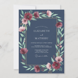 Invitation Mariage d'hiver bleu nuit de la marine