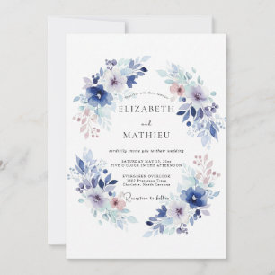 Invitation Mariage d'hiver bleu poussiéreux peint à la main
