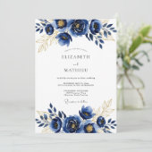Invitation Mariage d'Hiver Bleu Royal Doré (Debout devant)