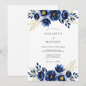 Invitation Mariage d'Hiver Bleu Royal Doré (Devant / Derrière)