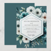Invitation Mariage d'hiver bleu-vert sombre (Devant / Derrière)