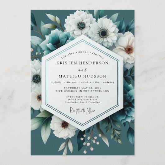 Invitation Mariage d'hiver bleu-vert sombre (Devant)