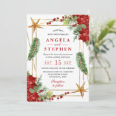 Invitation Mariage d'hiver bohème à l'aquarelle avec poinsett (Debout devant)