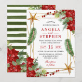 Invitation Mariage d'hiver bohème à l'aquarelle avec poinsett (Devant / Derrière)