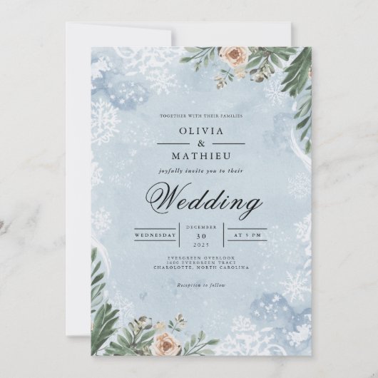 Invitation Mariage d'hiver botanique congelé (Devant)