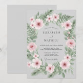 Invitation Mariage d'hiver botanique doux gris clair (Devant / Derrière)