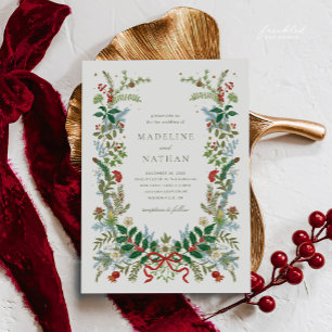 Invitation Mariage d'hiver botanique vintage de Noël