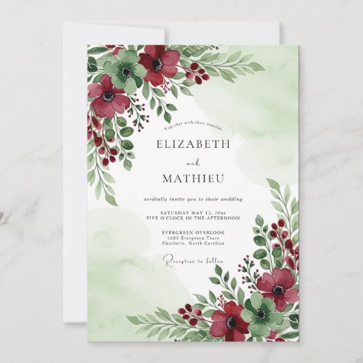 Invitation Mariage d'hiver captivant vert sauge (Devant)