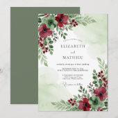 Invitation Mariage d'hiver captivant vert sauge (Devant / Derrière)