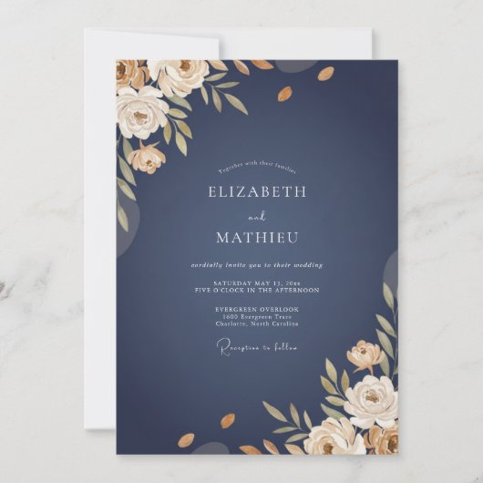 Invitation Mariage d'hiver chic bleu marine (Devant)
