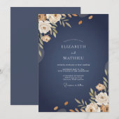 Invitation Mariage d'hiver chic bleu marine (Devant / Derrière)
