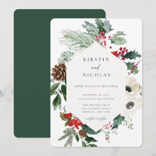 Invitation Mariage d'hiver chic botanique de Noël