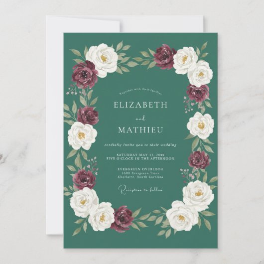 Invitation Mariage d'hiver chic vert sarcelle (Devant)