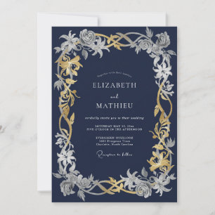 Invitation Mariage d'hiver complexe bleu marine