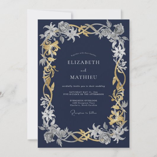 Invitation Mariage d'hiver complexe bleu marine (Devant)