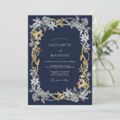 Invitation Mariage d'hiver complexe bleu marine (Debout devant)