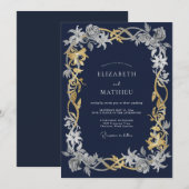 Invitation Mariage d'hiver complexe bleu marine (Devant / Derrière)