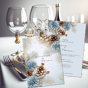 Invitation Mariage d'hiver Cônes de pin Moderne Bleu Marron B