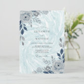 Invitation Mariage d'hiver cristallin bleu pâle (Debout devant)
